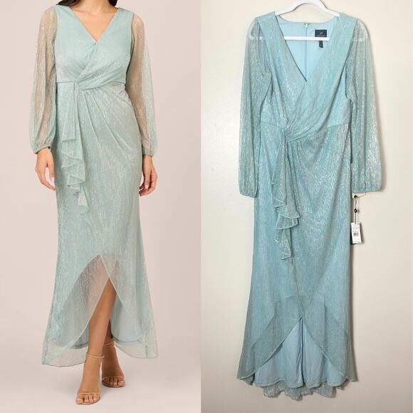 NWT ADRIANNA PAPELL DRESS GOWN 12 GREEN MOTHER OF BRIDE FORMAL EVENING - Picture 1 of 16